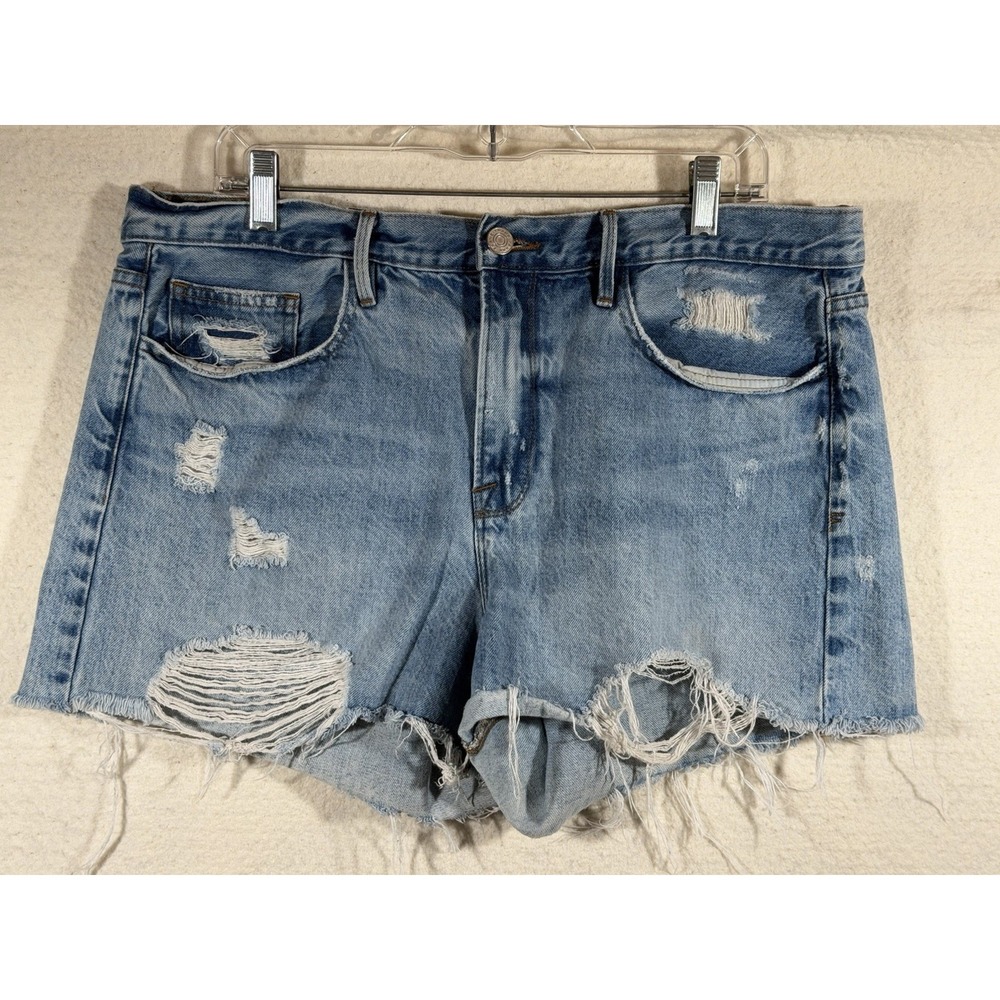 Frame Le Bardot Straight Denim Shorts Womens 33 Distressed Y2K Festival Boho